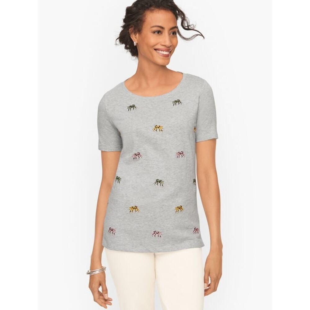 New With Tags Preppy Summer Talbots Gray Cheetah Crewneck Tee- Plus Size 1X